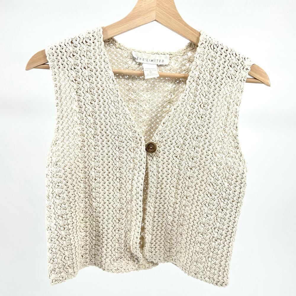 Vintage 80s The Limited Cream Macrame 100% Cotton Sleeveless Vest